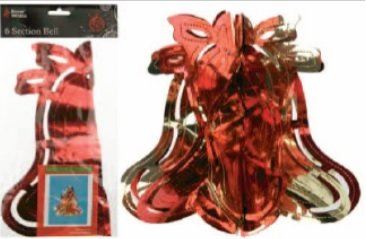 CHRISTMAS RED AND GOLD FOIL BELL 12 INCH - SINGLE 518010R. 351445