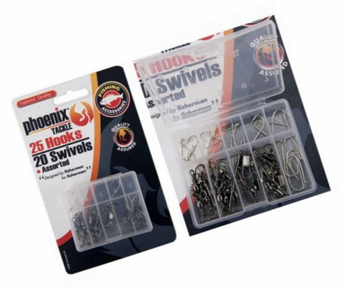 25 SILVER FISHING HOOKS 20 SWIVELS ASSORTED SIZED. P096047