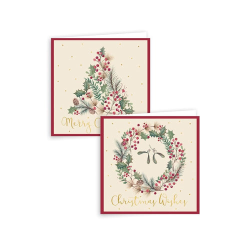 GIFTMAKER TREE & WREATH GREETINGS CARDS 10/PK. GC810