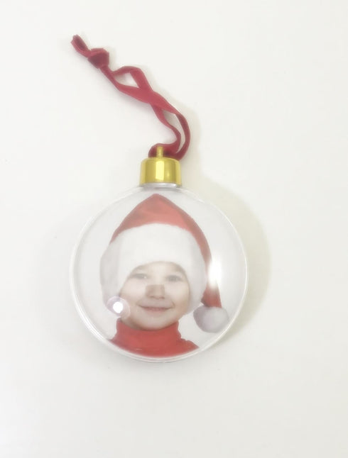 PERSONALISED CHRISTMAS TREE PHOTO BAUBLES 70MM. HBB016B