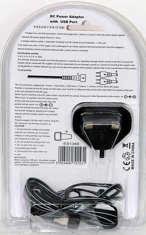 USB Power Adapter - PIFCO AC DC with USB Port 600mAh ELA1133