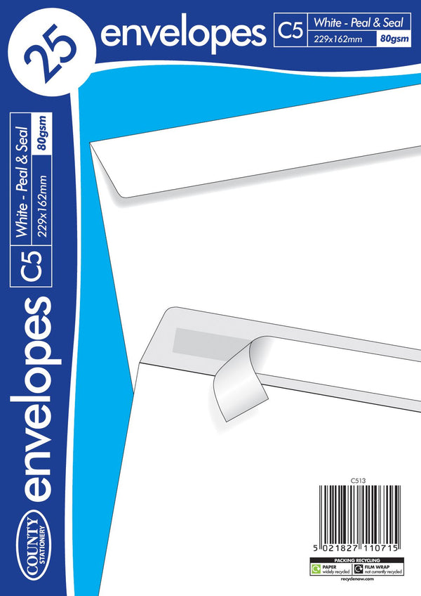 COUNTY C5 WHITE PEEL AND SEAL ENVELOPES 25/PK. C513