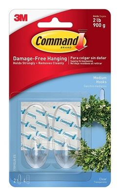 COMMAND MEDIUM CLEAR HOOKS WITH CLEAR STRIPS. 17091CLR