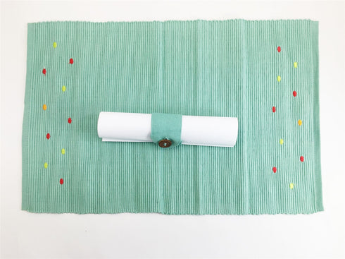 AQUA RIBBED COTTON TABLE PLACEMATS MAT WITH CANDY SPOT. SW1660