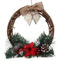 14" RATTAN WERATH WITH POINSETTIA & BOW. PI514027