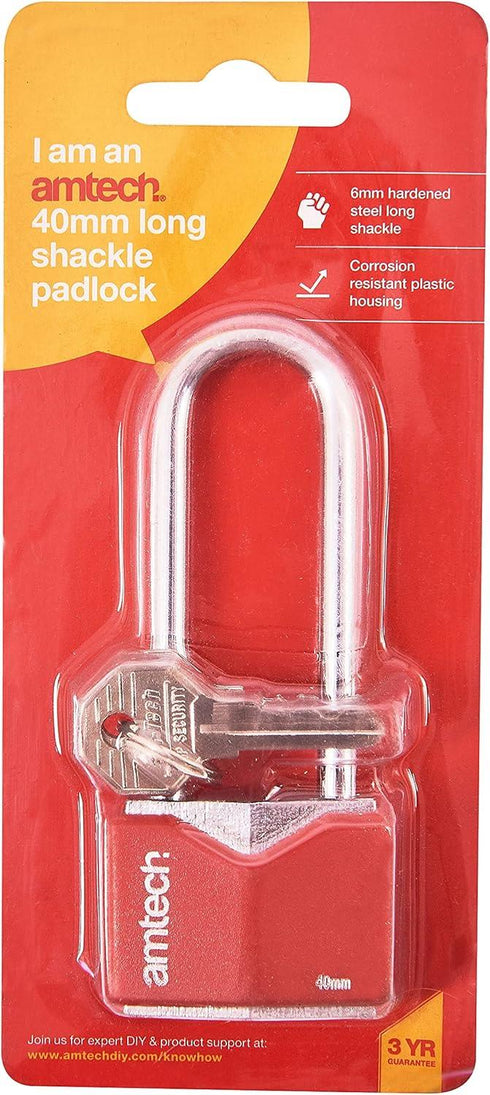 Chrome Plated Padlock - AMTECH Long Shackle Rhombic 40MM AMT0707