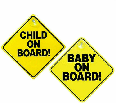 2X CAR SAFETY SIGNS BABY CHILD ON BOARD SUCTION CUP. RY3109