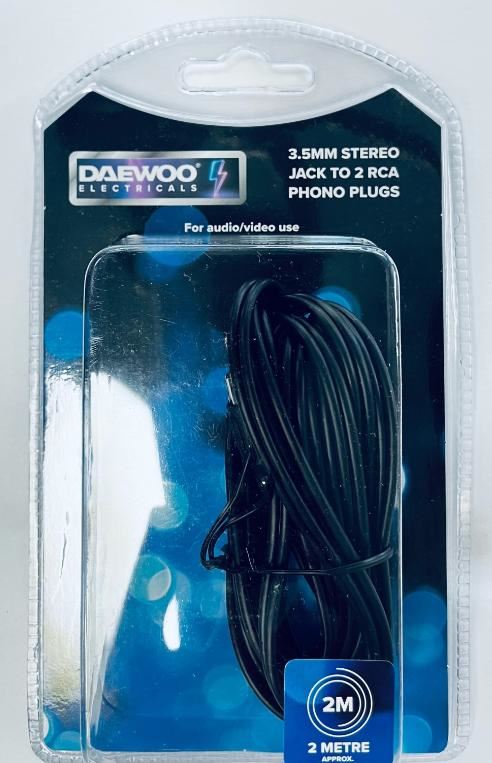 DAEWOO RCA Cable - 3.5mm Jack to RCA Plug Lead 2M AVS1089GED