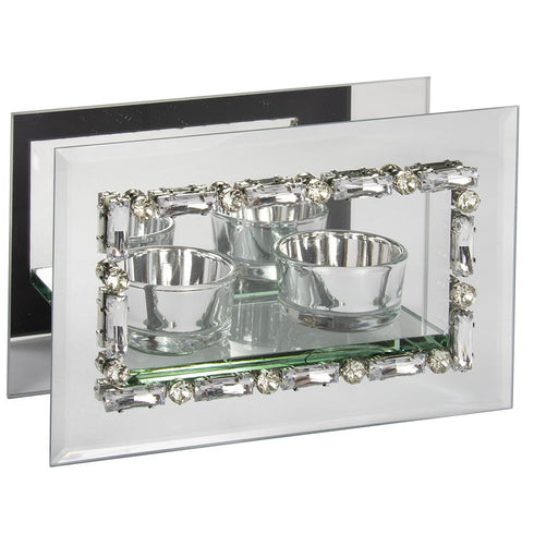 Jewelled Candle Holder - LEONARDO MIRROR TWIN TLIGHT LP72331