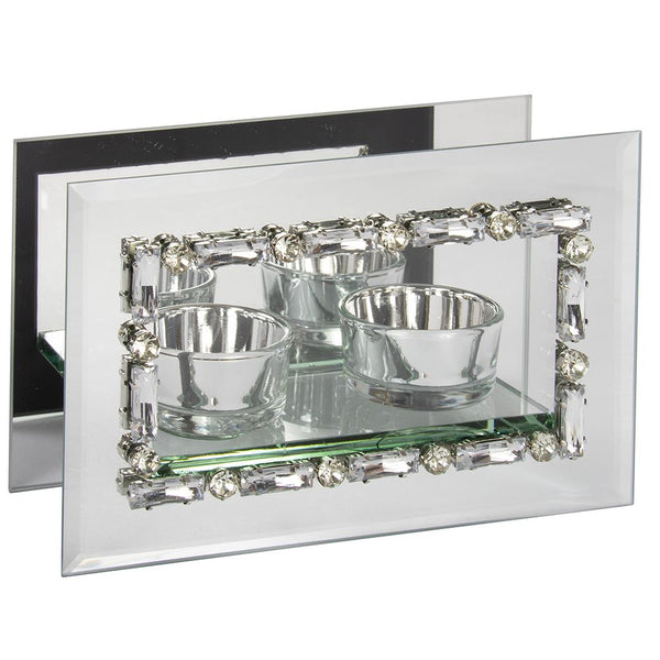 Jewelled Candle Holder - LEONARDO MIRROR TWIN TLIGHT LP72331