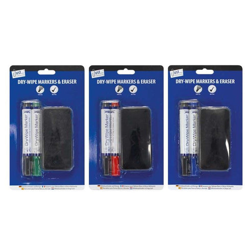 JUST STATIONERY WHITEBOARD MARKERS & ERASER SET. TA6342