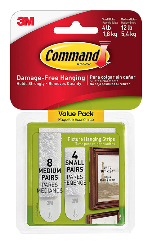 COMMAND SMALL & MEDIUM PICTURE HANGING STRIPS (4 PAIRS SMALL & 8 PAIRS MEDIUM). 17203 949263