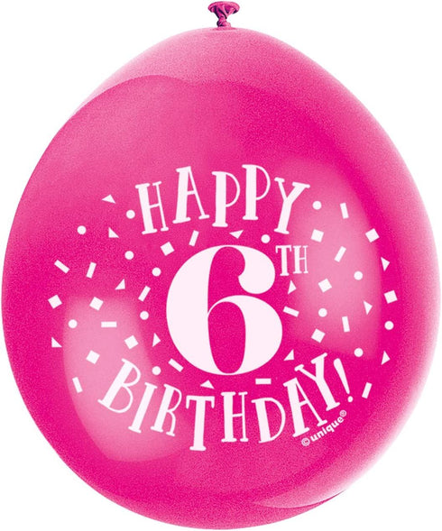 6th Birthday Balloons - Unique Party Happy Latex Pack | UNI56040
