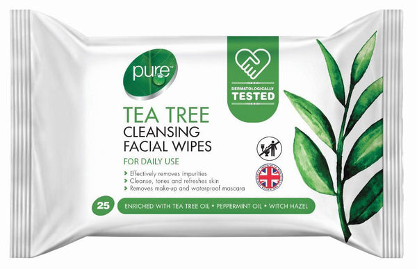 PURE TEA TREE CLEANSING FACIAL WIPES 25 PACK. 5060110227402