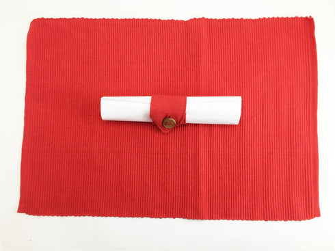 Christmas Table Placemats - Red Ribbed Cotton for Festive Decor