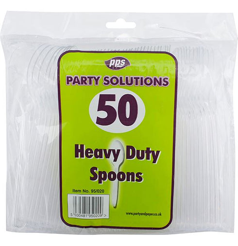 Heavy Duty Plastic Spoons - Durable Clear Utensils 50 Pack PPS95020