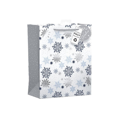GIFTMAKER CHRISTAMS FALLING SNOWFLAKES LARGE GIFT BAGS APX 36 X 28CM. XAPGB67L
