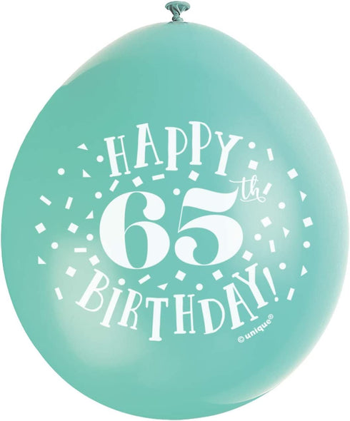65th Birthday Balloons - Multicolour Latex Pack | UNI56053