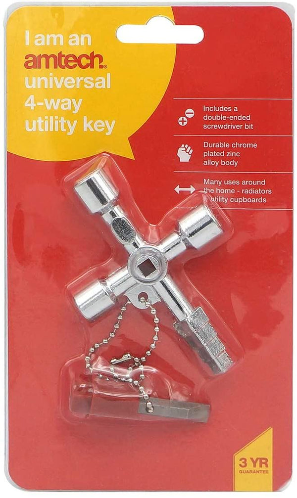 Utility Key - AMTECH UNIVERSAL 4 WAY UTILITY KEY AMS4602
