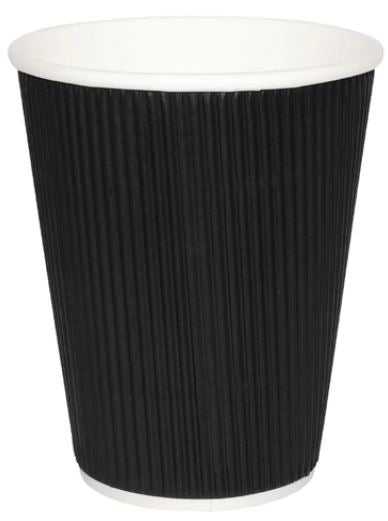 Ripple Wall Cups - Black Kraft 12oz Hot Drink Cups 25 Pack