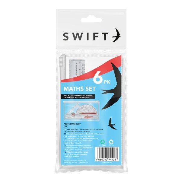 Maths Set with Case - SWIFT MATHS SET & PENCIL CASE 6/PK P3074