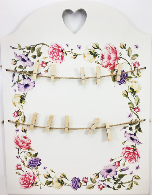 WOODEN PEG MEMO BOARD WITH HEART FLOWER. TF0066