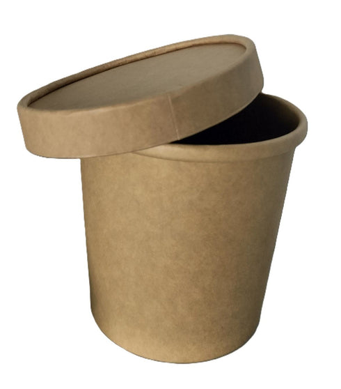 Kraft Soup Containers & Lids 340ml - Grab & Go 25 Pack