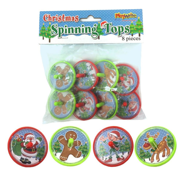 CHRISTMAS SPINNING TOPS PARTY STOCKING FILLER TOYS 8/PK. PL396265