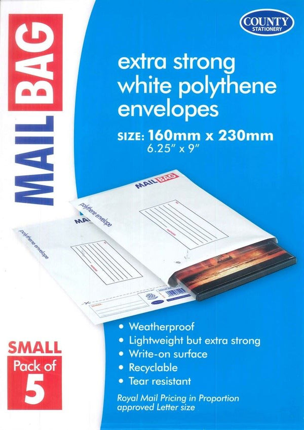 White Mail Bags - Small Polythene Mailing Solution 5/Pack