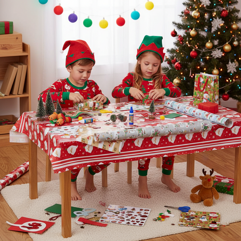 GIFTMAKER CHRISTMAS SANTA & FRIENDS CUTE GIFT WRAP ROLL 69CM X 4M. XAPGW106