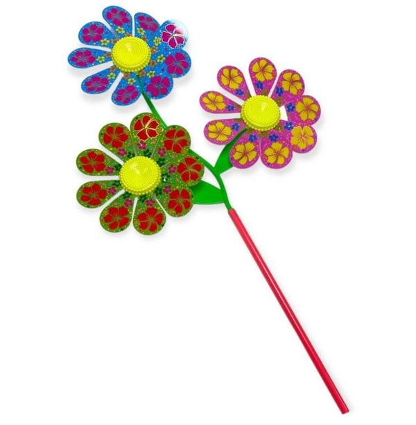 ASSORTED TRIPLE FLOWER WINDMILL 60CM. HU1425