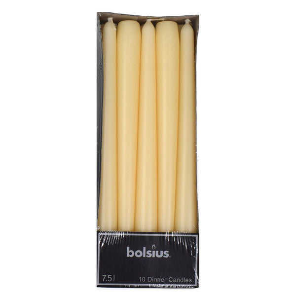 BOLSIUS TAPERED DINNER CANDLE 7.5 HOURS IVORY PACK OF 10. 103600356706