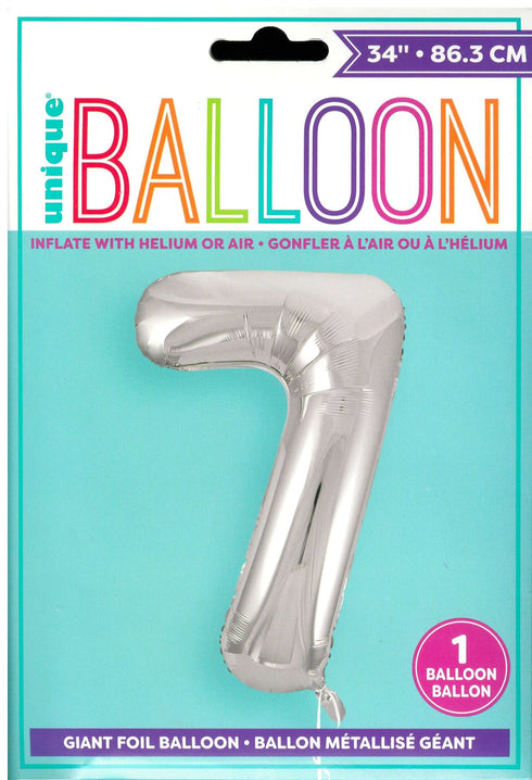 Silver Number 7 Balloon - Perfect for 7th Birthday Celebrations
