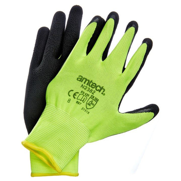 Latex Coated Gloves - AMTECH HI-VIS Work Gloves Medium Size