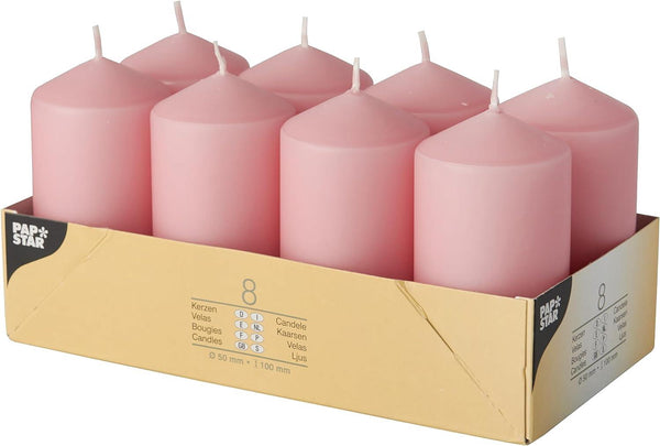 PACK OF 8 PINK PILLAR CANDLES 50 X 100 MM. PS17982