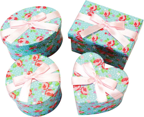 SET OF 4 CUTE GIFT BOXES FLOWERS WITH RIBBON. 14724-BX