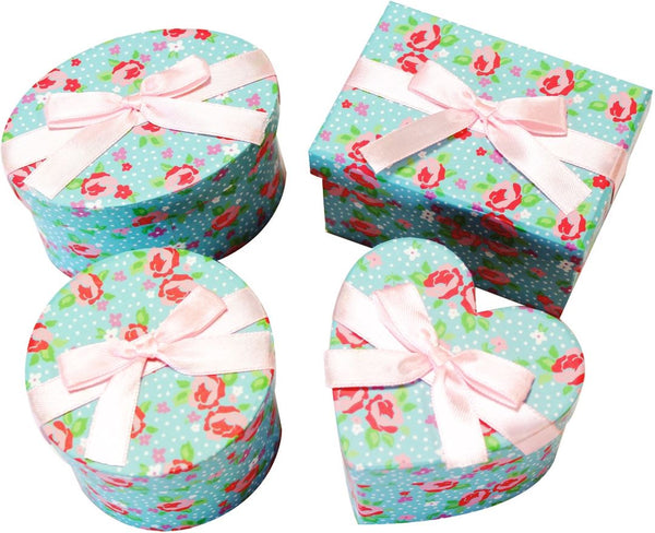 SET OF 4 CUTE GIFT BOXES FLOWERS WITH RIBBON. 14724-BX