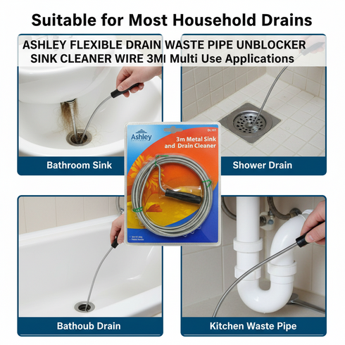 3 METRE METAL BLOCKED DRAIN UNBLOCKER WASTE PIPE CLEANER. BB-DL101