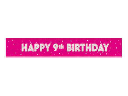 9th Birthday Banner - Pink Prism Floral Party Decoration