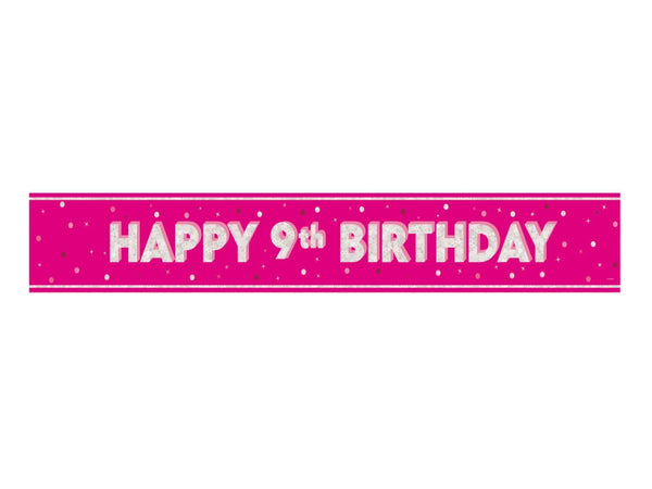9th Birthday Banner - Pink Prism Floral Party Decoration