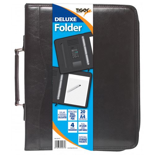 TIGER DELUXE A4 BLACK FOLDER WITH RULED PAD AND CALCULATOR. T301071