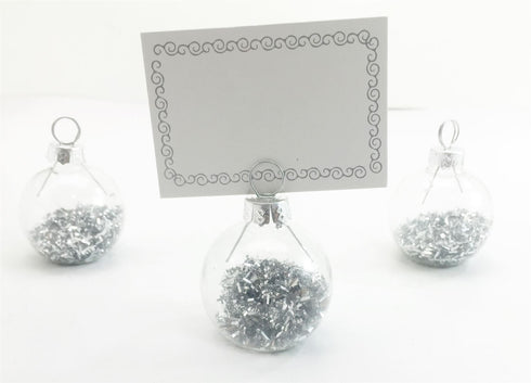 6 SILVER BAUBLE CHRISTMAS DINNER TABLE SEATING NAME PLACECARD HOLDERS. XMS0602