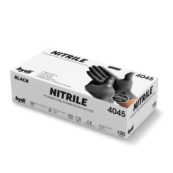HYDI BLACK POWDER FREE NITRILE MEDICAL GLOVES 100/PK - MEDIUM. HY4045