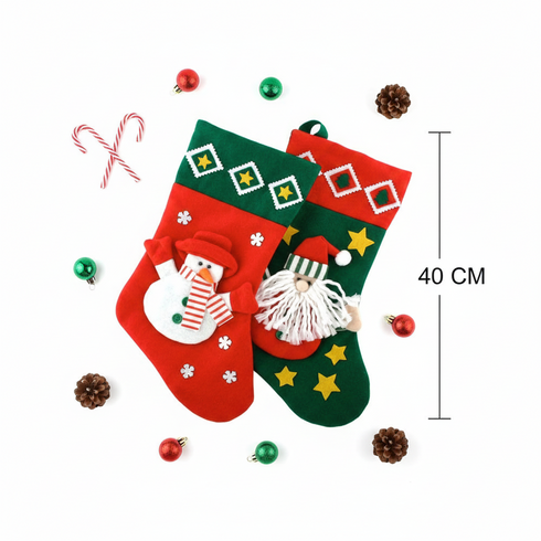 XMAS FELT SANTA SNOWMAN STOCKING 40CM X 25CM. K9554
