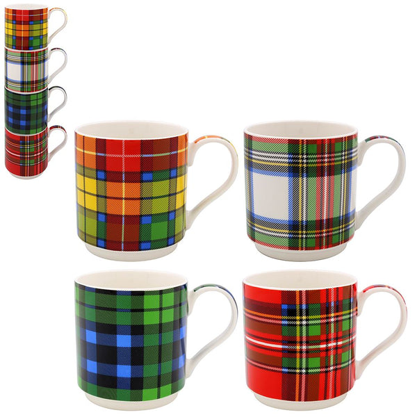 Tartan Stacking Mugs - Colorful & Space-Saving | LP96181
