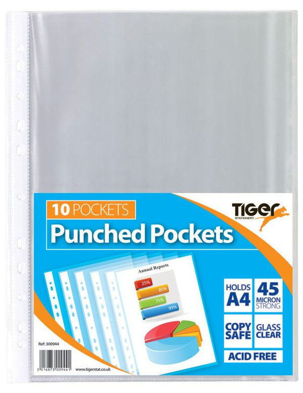 A4 Punched Pockets 10 Pack - Durable & Clear 300944