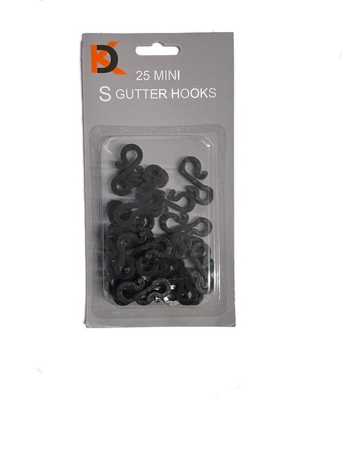 25 BLACK S SHAPE MINI GUTTER LIGHT HOOKS CLIP. FF0125BLR