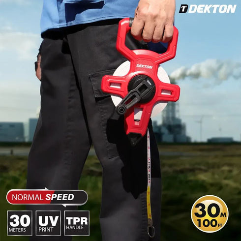 DEKTON 2 IN 1 FIBBREGLASS SURVEYOR TAPE WITH HOLDER 30MTR. DT55204
