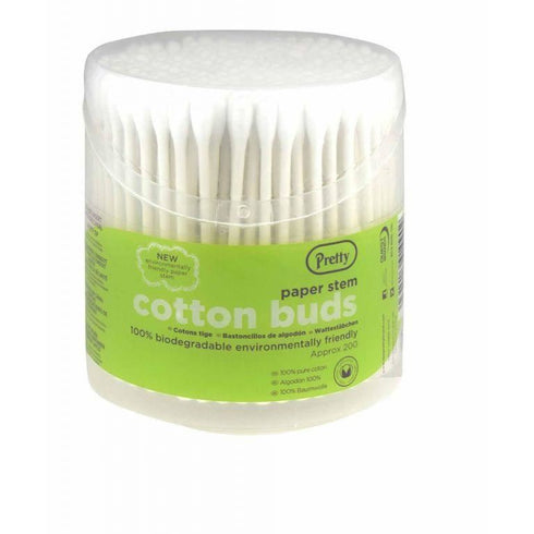 12 X PRETTY 200 PAPER STEM COTTON BUDS IN FLIP TOPR DRUM. 10902