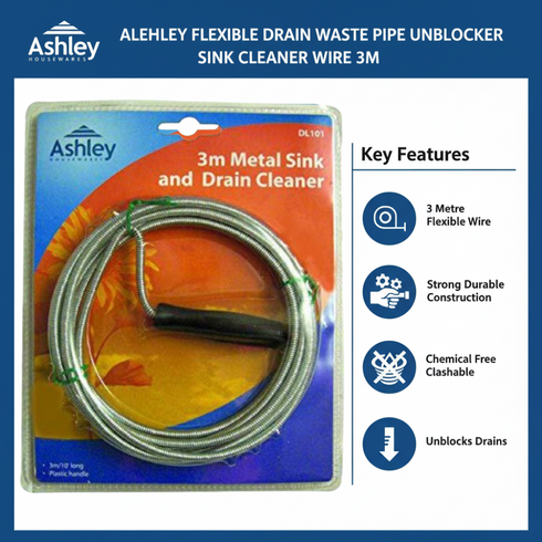 3 METRE METAL BLOCKED DRAIN UNBLOCKER WASTE PIPE CLEANER. BB-DL101